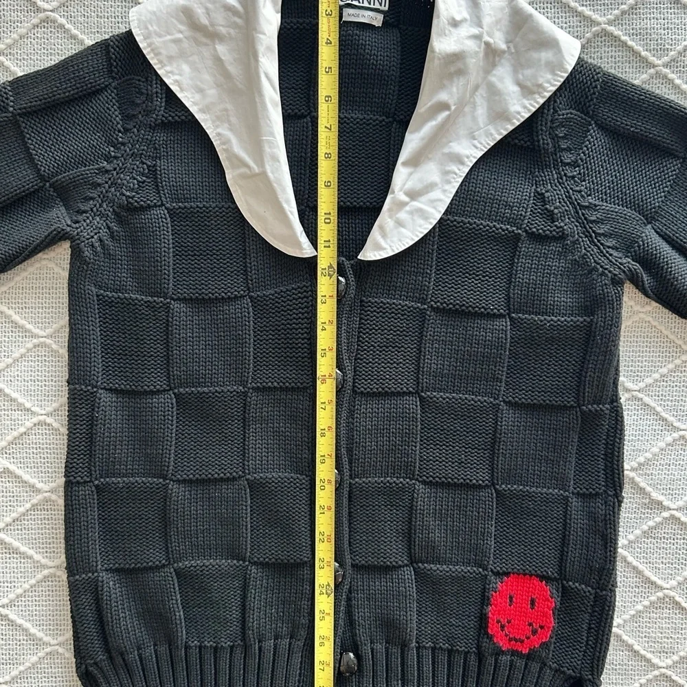 Ganni Women’s Poplin Collar Smiley Cardigan in Black. Size small